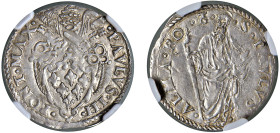 PAOLO III, Alessandro Farnese (1534-1549) - Grosso s.d., Roma
Argento - n.d.
Dritto: Stemma semiovale sagomato, sormontato da triregno e chiavi decu...