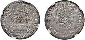 PAOLO IV, Giampiero Carafa (1555-1559) - Giulio s.d., Ancona
Argento - 3,15 gr.
Dritto: Stemma ovale in cornice a trafori sormontato da triregno e c...