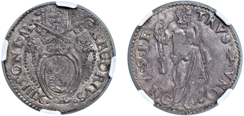 GREGORIO XIII, Ugo Boncompagni (1572-1585) - Testone s.d., Ancona
Argento - 9,4...