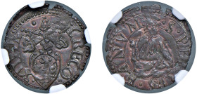 GREGORIO XIII, Ugo Boncompagni (1572-1585) - Quattrino 1572, Fano
Rame - 0,46 gr.
Dritto: Stemma sormontato da triregno e chiavi decussate. - Rovesc...