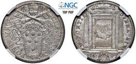 CLEMENTE X, Emilio Altieri (1670-1676) - Giulio 1675, Roma
Argento - 3,24 gr.
Dritto: Stemma oblungo, cimasa con volute, sormontato da triregno e ch...
