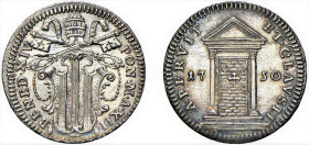 BENEDETTO XIV, Prospero Lambertini (1740-1758) - Grosso 1750, an. XII, Roma
Argento
Diam - 1,57 gr.
Dritto: Stemma a targa sagomata, sormontato da ...