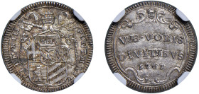 CLEMENTE XIII, Carlo Rezzonico (1758-1769) - 1/2 Grosso 1761, 1 su 0, an. IV, Roma
Argento - 0,64 gr.
Dritto: Stemma a targa sormontato da triregno ...