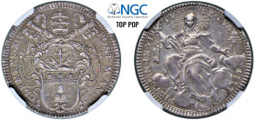 CLEMENTE XIV, Lorenzo Ganganelli (1769-1774) - Quinto di scudo 1773, an. V, Roma
Argento - 5,27 gr.
Dritto: Stemma a targa semiovale sormontato da t...