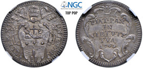 CLEMENTE XIV, Lorenzo Ganganelli (1769-1774) - Grosso 1769, an. I, Roma
Argento - 1,57 gr.
Dritto: Stemma ovale sagomato sormontato da triregno e ch...