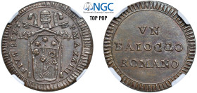 PIO VI, Giovanni Angelo Braschi (1775 - 1799) - Baiocco 1797, an. XXIII, Roma
Rame - 10,36 gr.
Dritto: Stemma a targa semiovale più allungato, con p...