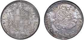 GOVERNO POPOLARE DI BOLOGA (1796-1797) - Scudo da 10 Paoli, 1796
Argento - n.d.
Dritto: Stemma inquadrato della città sormontato da testa leonina. -...
