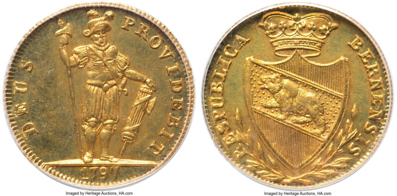 Bern. City gold 1/2 Duplone 1797 MS63 PCGS, KM162, Fr-188, HMZ-2-216. Notable as...