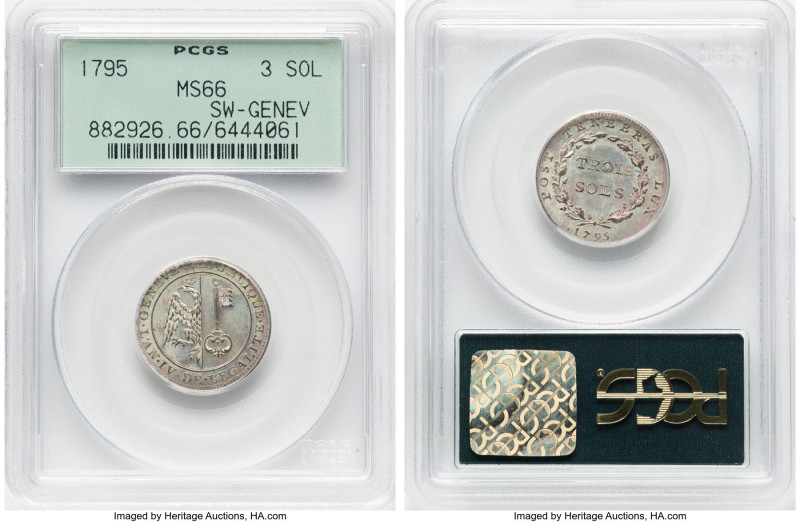 Geneva. Canton 3 Sol 1795 MS66 PCGS, KM108. A gracefully toned coin with great u...