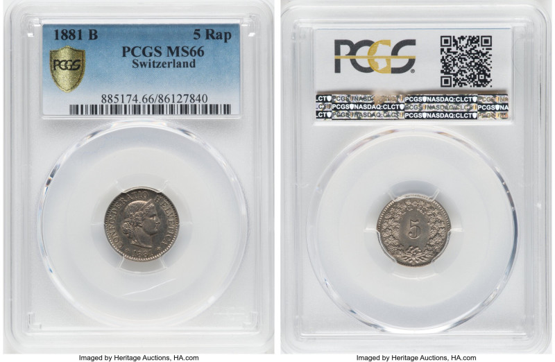 Confederation 5 Rappen 1881-B MS66 PCGS, Bern mint, KM26. Currently tied for top...