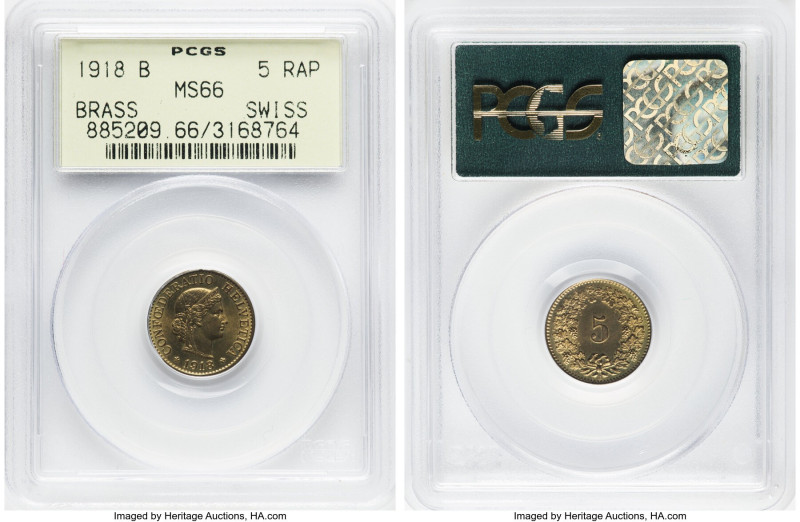 Confederation 5 Rappen 1918-B MS66 PCGS, Bern mint, KM26a. HID09801242017 © 2024...