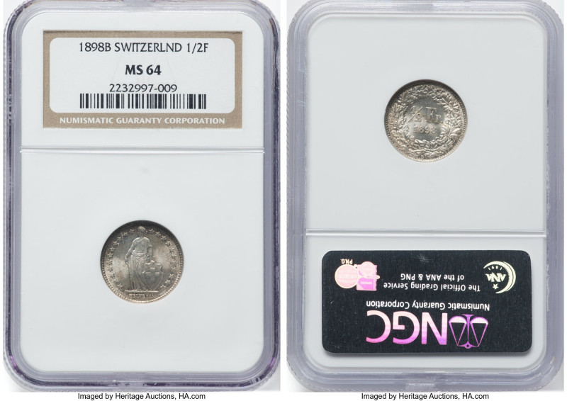 Confederation Pair of Certified 1/2 Francs MS64 NGC, 1) 1/2 Franc 1898-B - MS64 ...