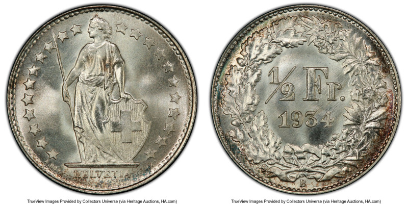 Confederation 1/2 Franc 1934-B MS67+ PCGS, Bern mint, KM23. HID09801242017 © 202...