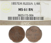RUSSLAND GROSSFUERSTENTUM / KAISERREICH
Alexander II., 1855 - 1881. Ku.- Poluschka 1857 EM, Ekaterinburg. In US-Plastikholder der Firma NGC mit der B...