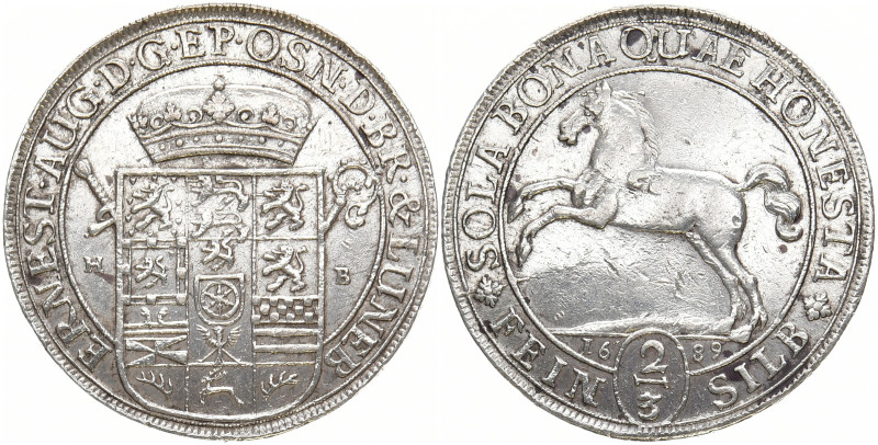 BRAUNSCHWEIG UND LÜNEBURG
Ernst August, 1679 - 1698. 2/3 Taler 1689 HB, Clausth...