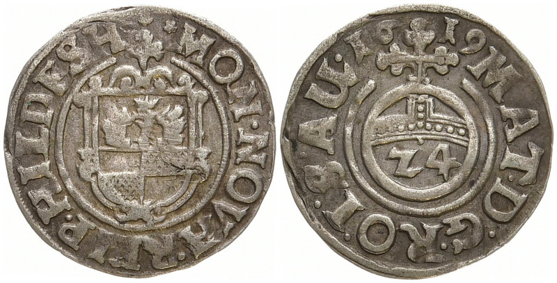 HILDESHEIM, Stadt
 Groschen 1619, mit Titel von Matthias. 1.15 g. Sehr schön