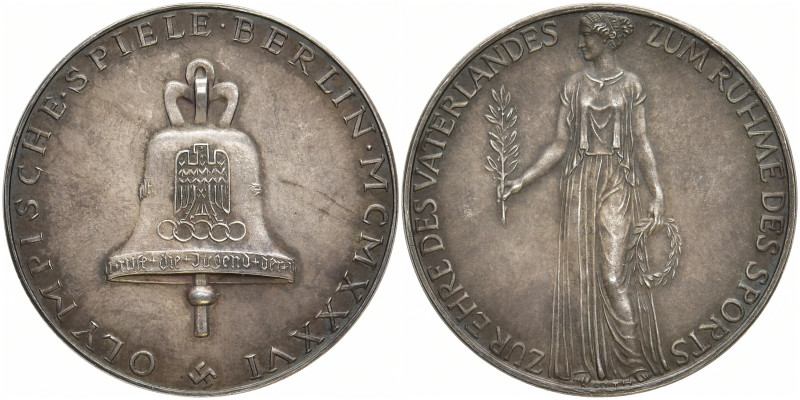 DRITTES REICH OLYMPISCHE SPIELE
 Silbermedaille 1936, von Karl Roth, auf die Ol...