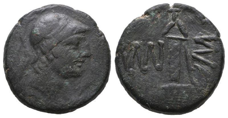 PONTOS, Amisos. Time of Mithradates VI Eupator. Circa 85-65 BC. Æ . Helmeted hea...