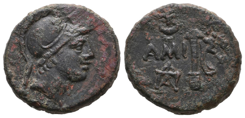 PONTOS, Amisos. Time of Mithradates VI Eupator. Circa 85-65 BC. Æ . Helmeted hea...