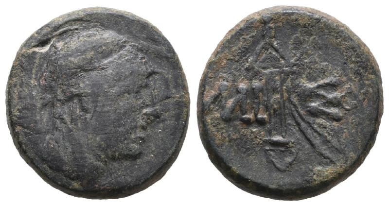 PONTOS, Amisos. Time of Mithradates VI Eupator. Circa 85-65 BC. Æ . Helmeted hea...