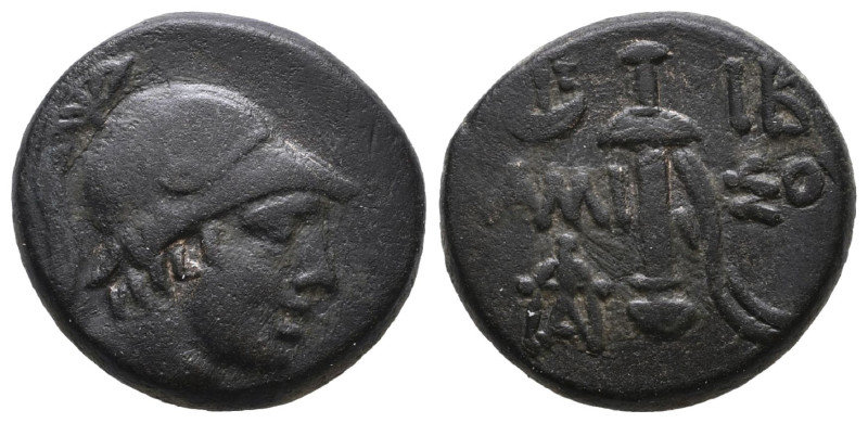 PONTOS, Amisos. Time of Mithradates VI Eupator. Circa 85-65 BC. Æ . Helmeted hea...