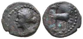 KINGS OF CAPPADOCIA. Time of Ariarathes IV to Ariarathes VII, (Circa 200-101 BC).
AE Bronze
Draped bust of Artemis to left, her quiver over her shou...