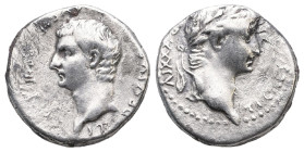 CAPPADOCIA, Caesarea. Tiberius, with Drusus. 14-37 AD. AR Drachm Struck circa 33/4 AD. Laureate head of Tiberius right / Bare head of Drusus left. RPC...