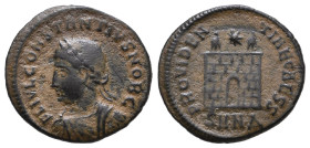 Constantine II, as Caesar, 316-337. Follis ( bronze), Cyzicus, 324-325. CONSTANTINVS IVN NOB C Laureate, draped and cuirassed bust of Constantine II t...