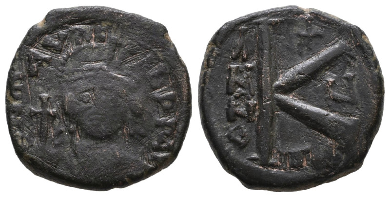 Maurice Tiberius. 582-602. Æ Half Follis . Cyzicus mint, 1st officina. Dated RY ...