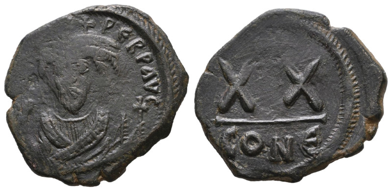 Phocas. 602-610. AE half follis Constantinople mint. D N FOCA PERP AVG, crowned ...