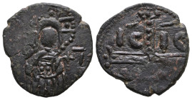 Crusaders. Edessa. Joscelin I ? de Courtenay or Joscelin II AD 1119-1150.
Follis Æ 

Weight: 5 gr 
Diameter: 21,7 mm