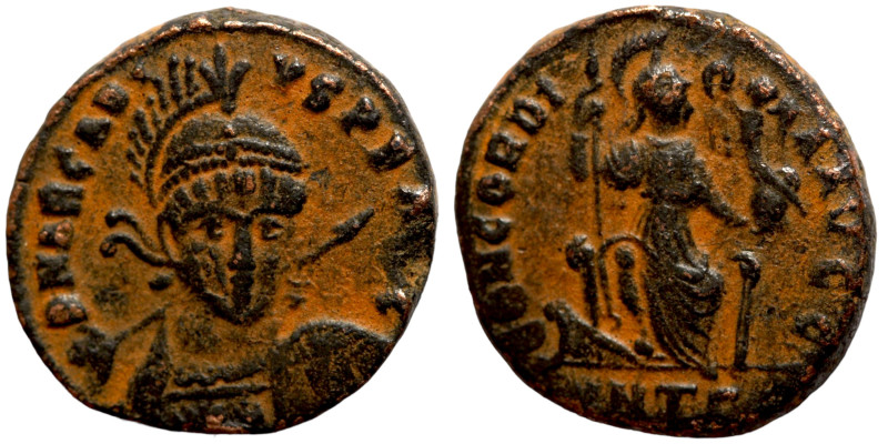 Arcadius (AD 383 - 388). AE Follis. Artifically patinated

16mm 2,83g