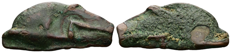 Skythia, Olbia. Cast Ae, 1.87 g 23.45 mm. (5th century BC).
Obv: Dolphin.
Rev: D...