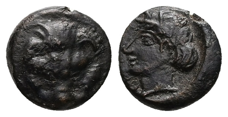 Bruttium, Rhegion. Ae, 1.84 g 12.12 mm. Circa 415/0-387 BC. 
Obv: Facing lion's ...