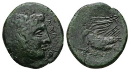 Sicily, Syracuse. Ae, 6.03 g 22.35 mm. Hiketas II, 287-278 BC. 
Obv: Laureate head of Zeus Hellanios to right. 
Rev: Eagle with spread wings standing ...