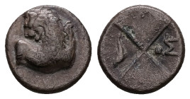 Thrace, Chersonesos. AR Hemidrachm, 2.16 g 12.99 mm. Circa 386-338 BC.
Obv: Forepart of lion right, head left.
Rev: Quadripartite incuse square, with ...