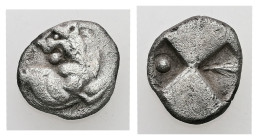 Thrace, Chersonesos. AR Hemidrachm, 2.24 g 13.01 mm. Circa 386-338 BC.
Obv: Forepart of lion right, head left.
Rev: Quadripartite incuse square with a...