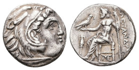 Kings of Macedon, Alexander III 'the Great'. AR Drachm, 4.17 g 17.39 mm. 336-323 BC. Lampsakos.
Obv: Head of Herakles right, wearing lion skin.
Rev: A...