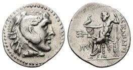 Kings of Macedon, Alexander III ‘’The Great’’ AR Drachm, 4.19 g 20.35 mm.336-323 BC. 
Obv : Head of Herakles right, wearing lion skin.
Rev : AΛEΞANΔPO...