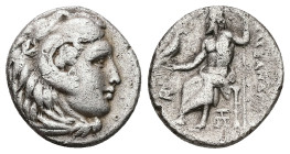 Kings of Macedon, Alexander III 'the Great'. AR Drachm, 4.15 g 17.37 mm. 336-323 BC. 
Obv: Head of Herakles right, wearing lion skin.
Rev: AΛΕΞΑΝΔΡΟΥ....