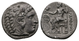 Kings of Macedon. Demetrios I Poliorketes,AR Drachm, 3.49 g 17.46 mm. 306-283 BC. Miletos. In the name and types of Alexander III, 295-294 BC
Obv: Hea...