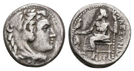 Kings of Macedon, Alexander III 'the Great'. AR Drachm, 4.08 g 16.21 mm. 336-323 BC.
Obv: Head of Herakles right, wearing lion skin.
Rev: AΛΕΞΑΝΔΡΟΥ. ...