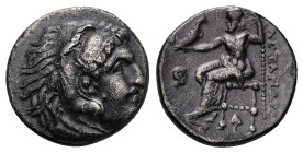 Kings of Macedon. Alexander III 'the Great'. AR Drachm, 4.05 g 17.52 mm. 336-323 BC. Abydos.
Obv: Head of Herakles right, wearing lion skin.
Rev: AΛΕΞ...