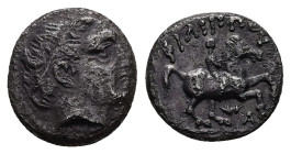 Kings of Macedon, Philip II. 1/5 Tetradrachm, 3.34 g 13.50 mm. 359-336 BC. 
Obv: Head of Apollo right, wearing tainia.
Rev: ΦIΛIΠΠOY. Horseman riding ...