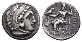 Kings of Macedon, Philip III Arrhidaios. AR Drachm, 4.06 g 17.73 mm. 323-317 BC. Kolophon.
Obv: Head of Herakles right, wearing lion skin.
Rev: ΦΙΛΙΠΠ...