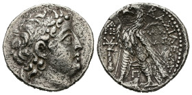 Seleukid Kingdom, Demetrios II Nikator. AR Tetradrachm, 13.58 g 27.07 mm. Second reign, 129-125 BC. Tyre mint. Dated SE 184 (129/8 BC). 
Obv: Diademed...