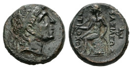Seleukid Kingdom, Antiochos I Soter. Ae, 3.99 g 16.36 mm. 281-261 BC. Antioch on the Orontes.
Obv: Diademed head right.
Rev: ΒΑΣΙΛΕΩΣ / ΑΝΤΙΟΧΟΥ. Apol...