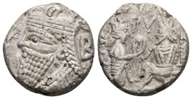 Kings of Parthia, Vologases IV. Fourrèe Tetradrachm, 9.30 g 23.90 mm. Circa 147-191. Seleukeia on the Tigris, SE 490 = AD 179. 
Obv: Diademed and drap...