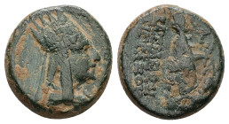 Kings of Armenia, Tigranes II 'the Great'. Ae, 7.30 g 19.01 mm. 95-56 BC. 
Obv: Diademed and draped bust right, wearing tiara.
Rev: BAΣIΛEΩΣ / BAΣIΛEΩ...