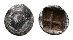 Asia Minor, Uncertain mint(probably Caria). AR Hemiobol, 0.19 g 5.62 mm. 6th century BC.
Obv: Spiral pattern.(human eye).
Rev: Quadripartite incuse sq...